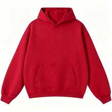 Men's Fashionable Autumn Comfortable Solid Color Pocket Hoodie, Mens Hoodies Vintage Oversized Hoodie Couples Cotton Pullover Hoodies Streetwear-L61 - Red 1 - View 9