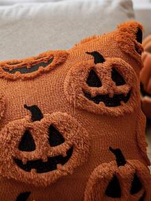 1 Stück Herbst Halloween Dekokissenbezug, Kürbismuster, weiches Plüsch Kunstwolle Kissenbezug, geeignet für Zuhause, Garten, Sofa, Bank, Orange & Schwarz Farbe, Thanksgiving Halloween Geschenk, Wohnheim Schlafzimmer Raumdekoration - Rost - Übersicht 6