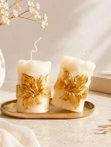 Two Pieces, One Piece, Golden Engraved Cylindrical Scented Candles, Festive Decorations, Birthday, Graduation Party Gifts, Exquisite And Luxurious, Scene Setting, Vacation Time, Elegant Dinner Candles, Garden - Pillar Wax - View 3