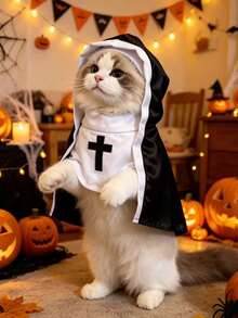 1pc/Set Halloween Cat Costume Pet Clothes Dog Cosplay Funny Photo Prop, Small And Medium Pet Apparel, Made Of Soft Polyester Fabric, Suitable For Cats And Small Dogs, Perfect For Halloween Costumes And Role Play Activities - Multicolor - View 2