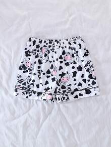 2pcs/Set Tween Girl Cute Casual Cartoon Cow Print Polo Collar Short Sleeve Cardigan And Shorts Pajama Set, Flame Retardant, Suitable For Boys And Girls - Multicolor - View 9