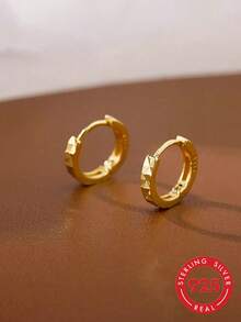 1 Pair S925 Sterling Silver Minimalist Fashion Niche Design Asymmetrical Geometric Faceted Hoop Earrings For Women, Daily Commute Versatile Classic Elegant Personalized Round Earrings, Light Luxury High-End Ins Cold Style Gentle Elegant - Ring - View 3
