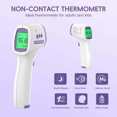[3-In-1 Touchless Thermometer] Digital Touchless Thermometer | LCD Display, Fever Alarm, Memory Function, Infrared Non-Contact For Adults & Youngsters - Accurate Body Temperature Monitoring, Battery-Powered, Temperature Sensor