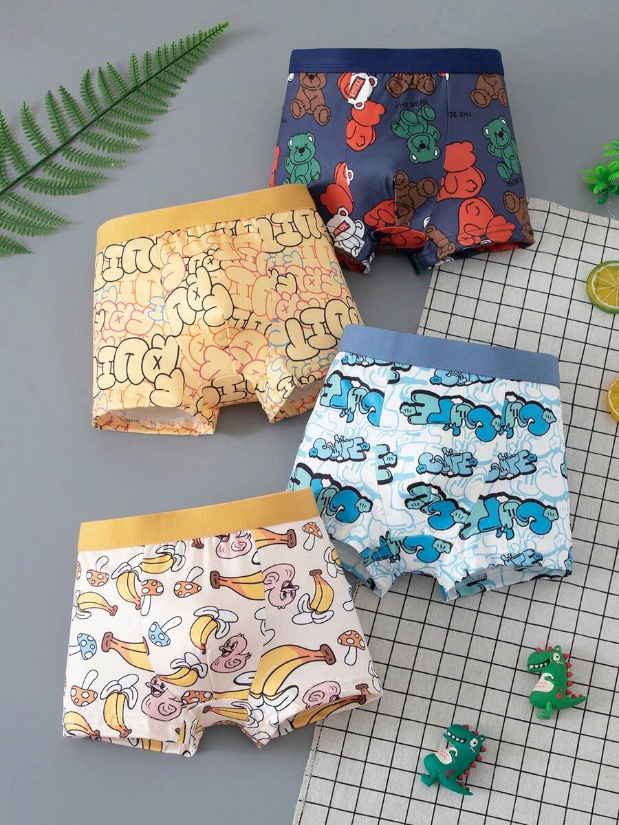 4pcs/Pack Celana Dalam Anak Laki-laki, Celana Boxer Musim Panas yang Nyaman, Lembut, dan Bermotif Cetak - MultiWarna - View 1