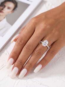 1pc Elegant Exquisite 925 Sterling Silver 1ct Oval Moissanite Ring, Suitable For Women, Perfect For Wedding And Ball Occasions - Oval Moissanite Ring - 1ct - View 4