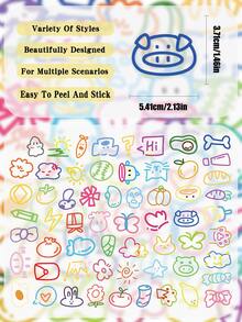 60 buah Stiker Doodle Warna-warni untuk Dewasa, Remaja, Pecinta Stiker, Elemen Kartun Kecil, Dekoratif untuk Buku Catatan, Tablet, Scrapbook, Buku Harian, DIY, Skateboard, Gitar, Helm, Gelas Air, Kotak Penyimpanan, Stiker Tahan Air - Gambar coretan berwarna-warni - View 2