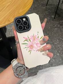 1 buah Casing Ponsel Anti Jatuh Kulit Garis Vertikal Motif Bunga Lili Merah Muda Minimalis Kreatif Modis Cocok untuk Samsung/Apple 17/16/15/14/13/12/11Pro Max/12Pro/14Plus dan Model Ponsel Lainnya - MultiWarna - View 1