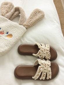 2026 New French Pearl Flat Sandals, Fashion Beach Sandals, Fashion Casual Slippers, Wedding - Beige - View 4