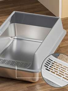 1/6/10pcs Extra Large Stainless Steel Cat Litter Box, Semi-Enclosed Hollow Design, Low-Opening Anti-Spill Anti-Tracking Anti-Clumping, Easy To Clean, Durable, 1 Set - one-size - View 2