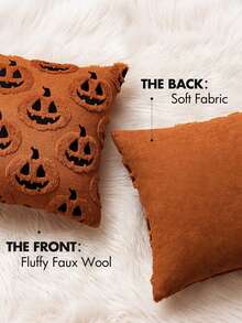 1 Stück Herbst Halloween Dekokissenbezug, Kürbismuster, weiches Plüsch Kunstwolle Kissenbezug, geeignet für Zuhause, Garten, Sofa, Bank, Orange & Schwarz Farbe, Thanksgiving Halloween Geschenk, Wohnheim Schlafzimmer Raumdekoration - Rost - Übersicht 2