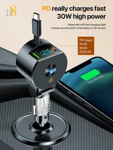 D8 3-In-1 Retractable Car Charger | 30W PD + 18W QC3.0 Fast Charging, USB-C Multi-Port Car Charger | Foldable & Retractable Cable, Portable Mini Travel Charging Essential | Compatible With IPhone 17/16/15, Ma*Book & S24/S23+ Fast Charging - Multicolor - View 6