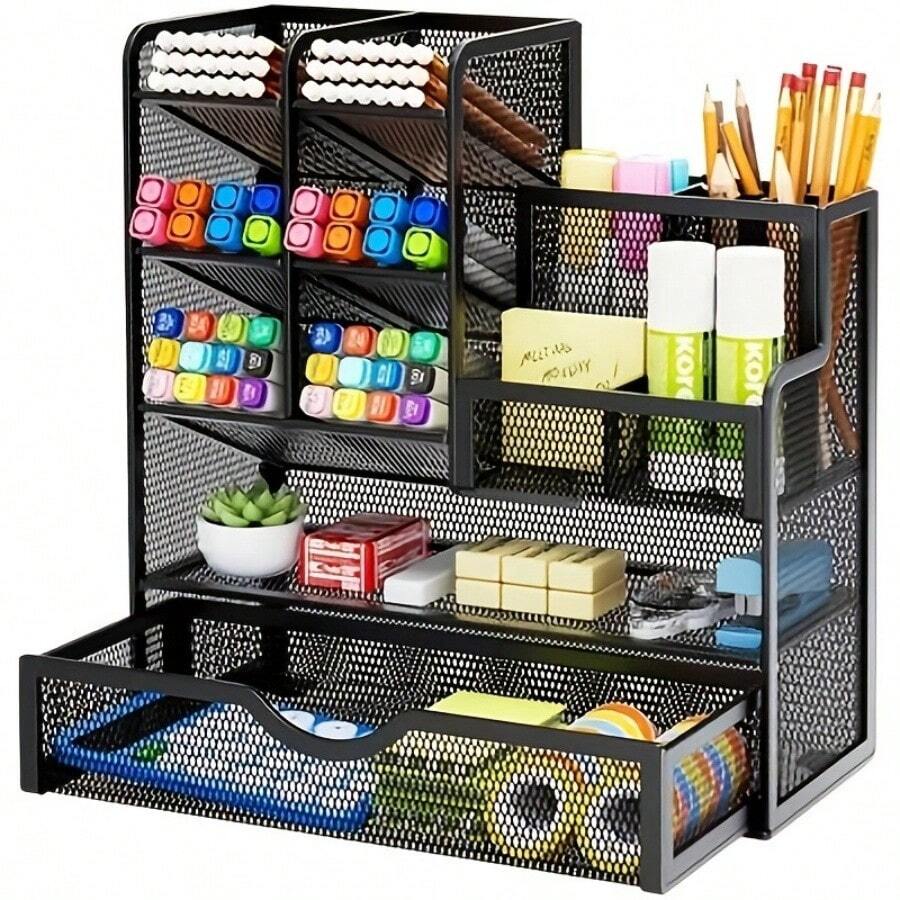 Iron Art Large Capacity Multi-Layer Office Desk Stationery Storage Box For Student Learning Supplies - Multicolor - View 1