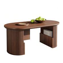 Modern Retro-Style Coffee Table, Walnut Coffee Table With Vertical Texture, Dimensions: 105 Cm (Length) X 50 Cm (Width) X 46.5 Cm (Height). - 棕色 - 查看 1