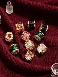 1 Buah Manik-Manik Silinder Lubang Besar Stainless Steel Berlapis Emas 18K dengan Manik-Manik Spacer Rhinestone untuk Gelang dan Kalung, Kit Pembuatan Perhiasan DIY - titisan - View 5