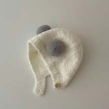 1pc Baby Knitted Beanie Hat, Ear Protection Warm Hat, Double Pom Pom ...