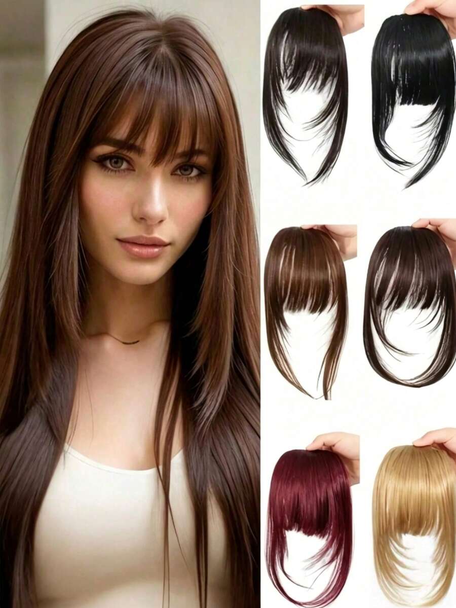 1pc Colorful Synthetic Hair Piece, Designed For Women, Natural Seamless Invisible Air Bangs With Sideburns Hair Accessory, Suitable For Students' Daily Use. Color May Vary Slightly From Image, Ideal Valentine's Day Hair Accessory Gift. - Multicolor - View 1