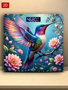 Electronic Digital Bathroom Scale, Colorful Hummingbird Perched On Flower-Surrounded Branch, Uses AAA Batteries (Not Included), 1pc, Gift For Friends And Family, Tempered Glass Surface, Temperature Detection - Multicolor - View 3