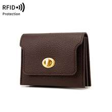 MIYIN محفظة بطاقات بتصميم حبيبات الليتشي عتيق أنيق مع حماية RFID، محفظة قصيرة بغطاء بقفل دوار، محفظة عملات وبطاقات ائتمان محمولة للنساء - متعدد الألوان - مشاهدة 10