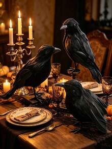 1pc Scary Black Crow, Realistic Crow Prop, Lifelike Crow, Simulated Animal Black Feather Crow, Halloween Ghost Festival Decoration Prop, Suitable For Christmas, Day Of The Dead, Halloween Decoration, Autumn Home Decor, Collectible Statue, Halloween Party, Haunted House, Cemetery And Gothic Decor - A - View 3