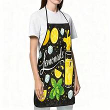 1pc Fun Print Apron, Pattern Of Lemon Soda Ice Cubes And Mint Leaves, Made Of Durable And Easy To Clean Polyester, With Adjustable Waistband, Perfect For Cooking, Gardening, Orchard Picking And Holiday Events - Multicolor - View 4