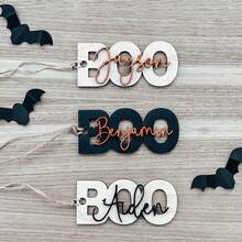 個性化萬聖節 Boo 禮籃吊牌，客製化姓名 Trick Or Treat 糖果袋吊牌，兒童萬聖節禮物吊牌，可愛 Boo 禮籃填充裝飾 - F-萬聖節名字掛飾 - 查看 8