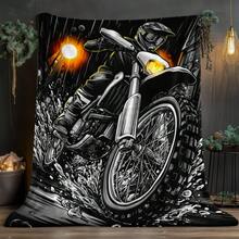 Motorcycle Rider Art Plush Blanket Retro 70s Groovy Printed Throw Blanket – Durable Anti-Pill Fabric - Multicolor - View 1