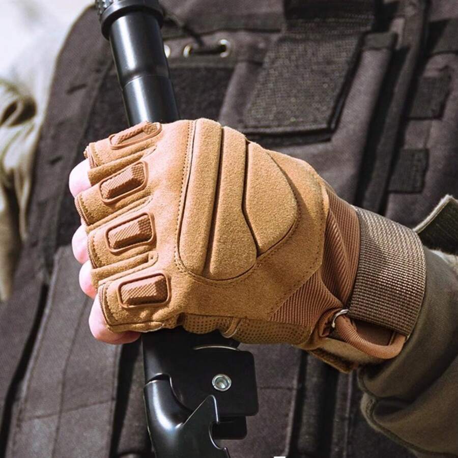 1 Pair Outdoor Sports Tactical Gloves, Half-Finger Protective Training Gloves For Men And Women, Motorcycle Riding, Military Fan, Cycling - Brown - View 1