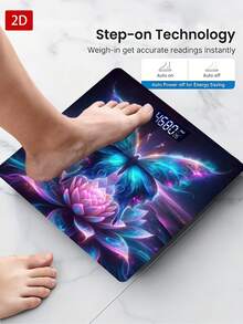 Timbangan Berat Badan Dalam Ruangan Desain Kupu-kupu dengan Lampu Ungu, Layar LED Berlampu Latar, Presisi Tinggi, Kapasitas Maksimum 400 lbs/180 kg, Mendukung Deteksi Suhu, Menggunakan Baterai AAA (Baterai Tidak Termasuk) - MultiWarna - View 4