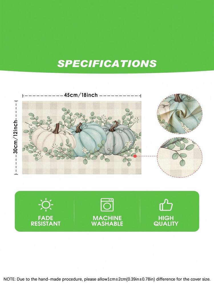 1pc/4pcs/6pcs,Autumn Pumpkin Table Placemats,Rectangular Tablecloth,Washable,Suitable For Family Dinner,Coffee Table,Durable Kitchen And Dining Room Decor,Table Decoration Party And Scene Decoration,Home Decor - Multicolor - View 3