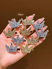 10pcs Gold & Silver Crown Hair Clips, Sweet Style Hair Accessories For Daily Wear - Multicolor - View 4