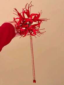 1pc Retro Palace Style Cosmos Flower Long Tassel Faux Hair Clip, Suitable For Women's Daily, Date, Party Wear, Ideal Gift For Loved Ones - Red - View 4