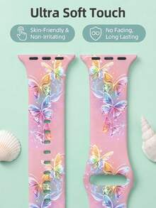 1pc Cute Pink Butterfly Silicone Strap, Compatible With Apple Watch Band 38/40/41/42/44/45/46/49mm 1-11 Series, Women Fashion Replacement Strap - Butterfly Style Pink - View 4