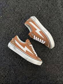 1 Pair Pearl Style Wear-Resistant Unisex Flat Shoes, High-End Distressed Low-Top Outdoor Sports Skateboard Canvas Shoes - Brown - View 5