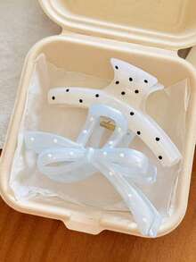2件組女款13cm/5.12in藍色蝴蝶結波點與白色波點直髮夾組合抓夾，時尚後腦髮抓夾髮飾，百搭優雅簡約，適合日常、休閒、派對、海灘、度假、髮型設計、洗臉/洗髮、化妝、衣著配件，春季髮抓夾、夏季髮抓夾、秋季髮抓夾、冬季髮抓夾 - 彩色 - 查看 3