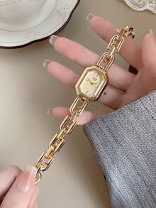 1件女士金色方形手鍊石英手錶，精緻小巧時尚，適合日常佩戴，生日/畢業禮物，休閒風格 - 金色 - 查看 2