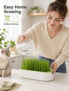 1 Peça Vaso Hidropônico para Grama de Gato 21*9,2*4,5cm, Kit de Cultivo de Grama de Gato Reutilizável e Destacável em PP com Bandeja de Drenagem, Caixa de Cultivo de Trigo Sem Solo para Gatos, Apenas o Vaso, Sementes Não Incluídas - Vaso de grama para gatos - Visão 4