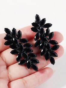 2pcs Black Rhinestone Leaf Spring Hair Clips, Vintage Dark Style Side Bangs Clips, Alloy Rhinestone Studded Hair Accessories - Black - View 10