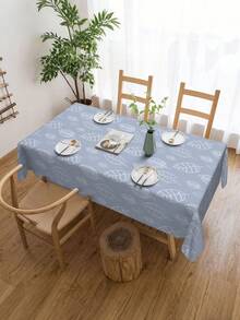 1pc, Haze Blue Minimalist Line Leaf Tablecloth, Rectangular Tablecloth, Suitable For Picnic Or Party Decoration Tablecloth, Restaurant Decoration, Kitchen Decoration Tablecloth, Birthday Party And Home Decor - Dusty Blue - View 1