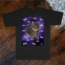Damen Lustiges Katzen Muster T-Shirt, Lässiges Kurzarm Oberteil mit süßer Katze und Wassermelone für Haustierliebhaber, Humor Enthusiasten - Form - Übersicht 1
