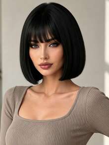12 Inch Black Bangs Women's Wig, Elegant And Versatile, Natural Style, Suitable For Various Parties And Ball Gowns - Black Bangs - View 4