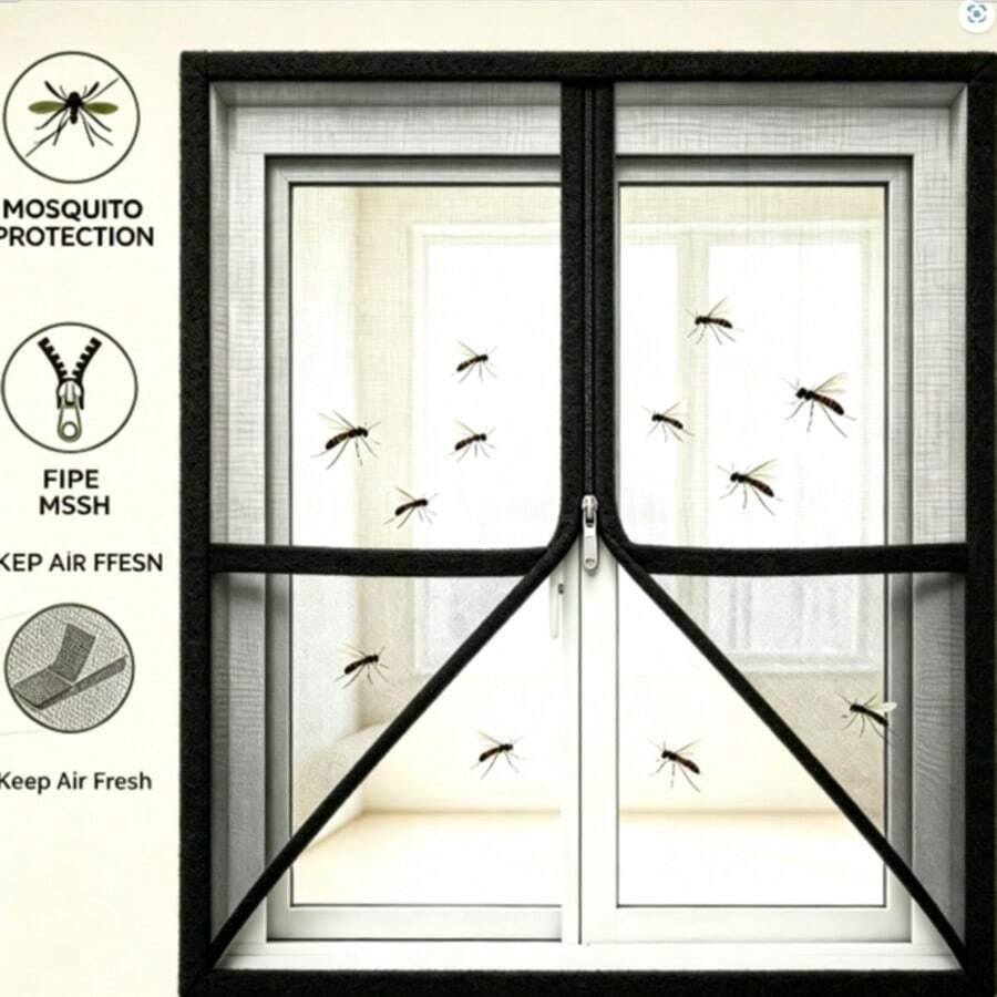 Self-Adhesive Zipper Window Screen (Finished Size) - Black Invisible Mosquito Net, Single Zipper Design, Drill-Free Installation, Suitable For Home And Apartment Ventilation Insect Screen - A - View 1