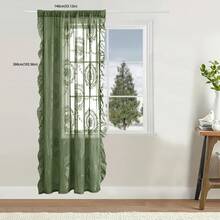 1pc Vintage Floral Lace Sheer Curtain, Retro Style Lightweight Long Pleated Ruffle Soft Light Gauze Curtain, Suitable For Home Decor All Seasons - Green - View 11
