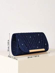 Luxury Charming Shiny Metallic Patchwork Envelope Clutch, Magnetic Closure Elegant Fashionable Evening Bag, Chain Bag For Women's Birthday Party And Wedding Dance - Navy Blue - View 5