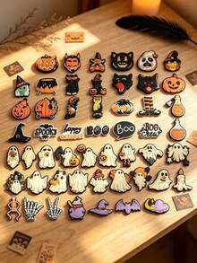 10pcs/20pcs/30pcs Halloween Ghost Pumpkin DIY Shoe Charms, Funny Halloween Series Pattern, Suitable For Slippers, Sandals, Casual Shoes - Multicolor - View 2