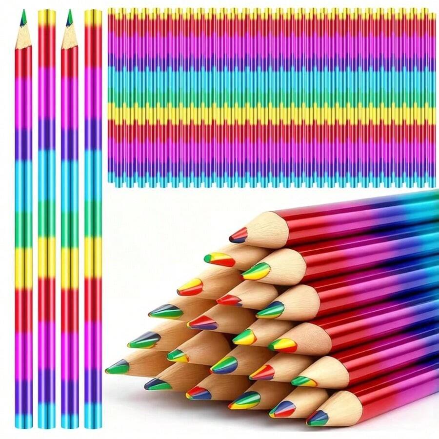 Rainbow Gradient 4-In-1 Magic Colored Pencils, Colorful Doodle And Painting Wooden Pencils, Suitable For Ages 14+, Wooden Material, Drawing And Writing Art Supplies - For Professional Art Use - A - View 1