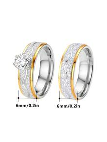 Two-Tone Matte Stainless Steel Unisex Wedding Ring, Couple Engagement Promise Ring, Premium Jewelry Gift For All Occasions - Multicolor - View 6