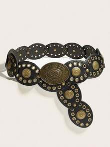 1pc Bohemian Western Style Vintage Patchwork Women's PU Belt, Jeans Accessory, Suitable For Party, Music Festival, Holiday - Brown Spliced Cross Metal - View 11