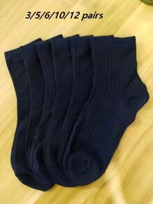 3/5/6/10/12 Pairs Men's Spring/Summer Thin Comfortable Casual Mid-Calf Socks, Elastic Fabric Running Workout Sports Socks - Navy Blue - View 6