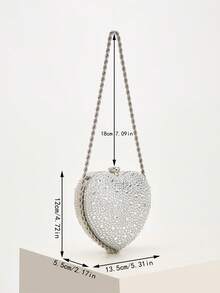 Noctella Tas Clutch Wanita Bentuk Hati Perak dengan Hiasan Berlian Imitasi, Tas Malam Kristal Berkilau dengan Tali Rantai, Tas Tangan Pesta Elegan untuk Pernikahan, Prom, Koktail - Perak - View 5