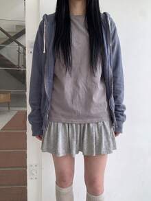 可折疊腰部百褶迷你裙，小眾設計芭蕾舞風少女裙 - 灰色 - 查看 4